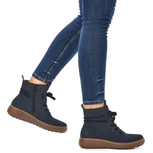 Ghete dama albastru inchis casual piele ecologica cu talpa joasa Rieker Z6637-14-Albastru-Inchis