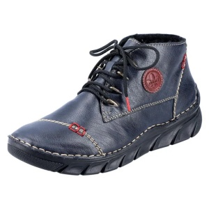 Ghete dama albastru inchis casual piele ecologica imblanite cu talpa joasa Rieker 55002-14-Albastru-Inchis