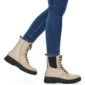 Ghete dama bej casual piele ecologica imblanite cu talpa joasa Rieker X3414-60-Bej