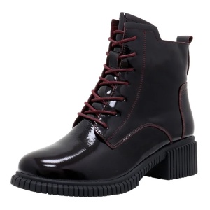Ghete dama bordo casual piele naturala lacuita cu toc Pass Collection J8B21602-23-L-Bordo