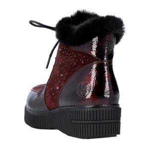 Ghete dama bordo casual piele naturala lacuita imblanite cu talpa joasa Rieker 93312-35-Bordo