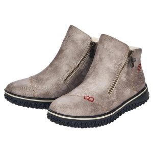 Ghete dama gri casual piele ecologica impermeabile imblanite cu talpa joasa Rieker L4270-43-Gri