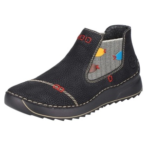 Ghete dama negru casual piele ecologica cu talpa joasa Rieker 51592-00-Negru