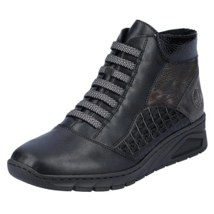 Ghete dama negru casual piele ecologica cu talpa joasa Rieker N3374-00-Negru