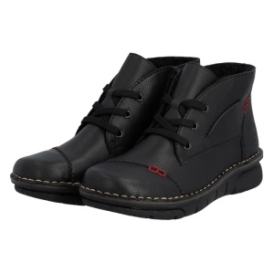 Ghete dama negru casual piele ecologica imblanite cu talpa joasa Rieker 73301-00-Negru