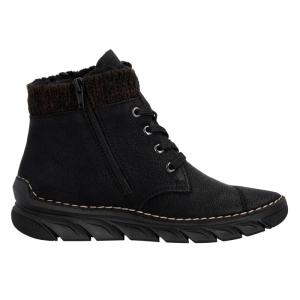 Ghete dama negru casual piele ecologica imblanite cu talpa joasa Rieker 55031-00-Negru