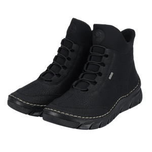 Ghete dama negru casual piele ecologica imblanite cu talpa joasa Rieker 55069-00-Negru
