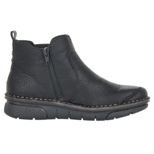 Ghete dama negru casual piele ecologica imblanite cu talpa joasa Rieker 73362-00-Negru