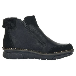 Ghete dama negru casual piele ecologica imblanite cu talpa joasa Rieker 73352-00-Negru