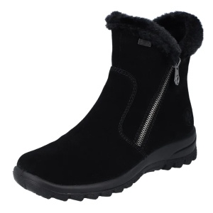 Ghete dama negru casual piele intoarsa impermeabile imblanite cu talpa joasa Rieker L7162-00-Negru