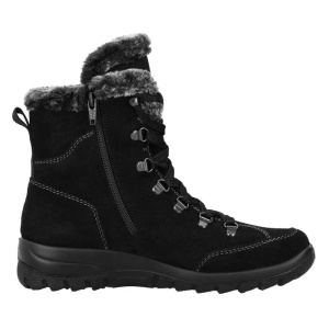 Ghete dama negru casual piele intoarsa impermeabile imblanite cu talpa joasa Rieker L7145-00-Negru