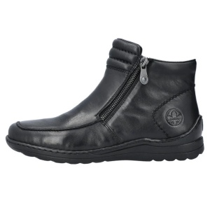 Ghete dama, negru, casual, piele naturala, imblanite, cu talpa joasa, Rieker 48999-00-Negru