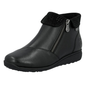 Ghete dama negru casual piele naturala impermeabile imblanite cu talpa joasa Rieker 47252-00-Negru