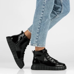 Ghete dama negru casual piele naturala lacuita cu talpa joasa Filippo DBT4146-23-BK-Negru