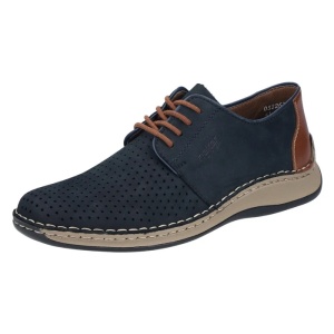 Pantofi barbati albastru casual piele naturala perforati cu talpa joasa Rieker 05226-14-Albastru