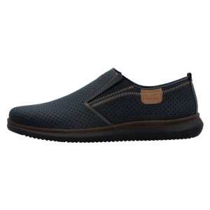 Pantofi barbati, albastru, casual, piele naturala, perforati, cu talpa joasa, Rieker 10452-14-Albastru