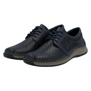 Pantofi barbati albastru casual piele naturala perforati cu talpa joasa Rieker 05213-14-Albastru