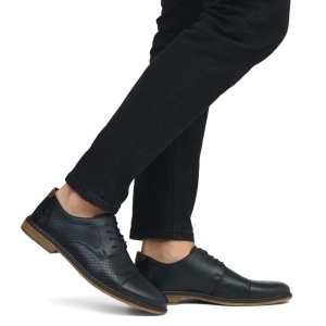 Pantofi barbati albastru inchis casual piele naturala perforati cu toc Rieker 13431-14-Albastru-Inchis