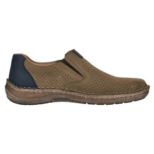 Pantofi barbati bej casual piele naturala perforati cu talpa joasa Rieker 03076-64-Bej