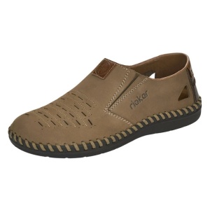 Pantofi barbati bej casual piele naturala perforati cu talpa joasa Rieker B2457-64-Bej