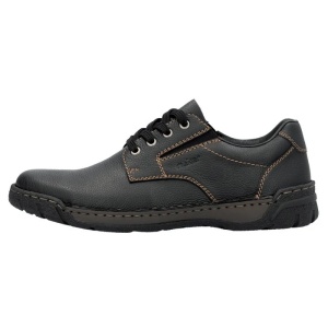 Pantofi barbati, negru, casual, piele naturala, cu talpa joasa, Rieker B0306-00-Negru