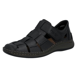 Pantofi barbati negru casual piele naturala perforati cu talpa joasa Rieker 05281-00-Negru