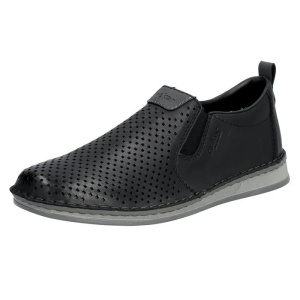 Pantofi barbati negru casual piele naturala perforati cu talpa joasa Rieker 05457-00-Negru