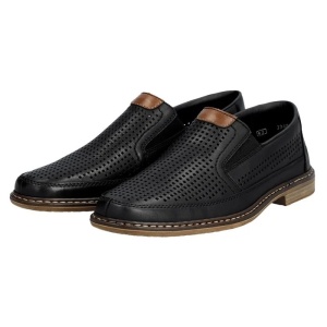 Pantofi barbati negru casual piele naturala perforati cu toc Rieker 13459-00-Negru