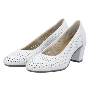 Pantofi dama alb casual piele ecologica perforati cu toc Rieker 41057-80-Alb