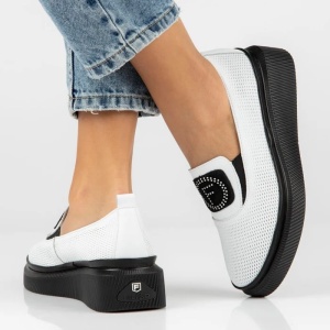 Pantofi dama alb casual piele naturala cu platforma Filippo DP4572-23-WH-Alb