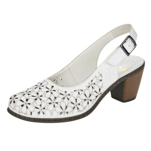 Pantofi dama alb casual piele naturala perforati cu toc Rieker 40981-80-Alb