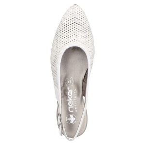 Pantofi dama alb elegant piele naturala perforati cu toc Rieker 47066-80-Alb