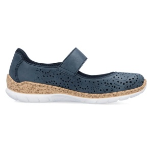 Pantofi dama albastru casual piele ecologica cu talpa joasa Rieker N4299-14-Albastru
