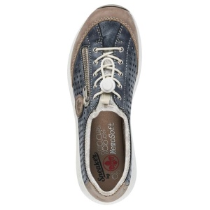 Pantofi dama albastru casual piele ecologica perforati cu talpa joasa Rieker N5596-14-Albastru