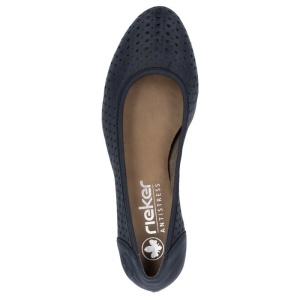 Pantofi dama albastru casual piele ecologica perforati cu toc Rieker 41057-14-Albastru