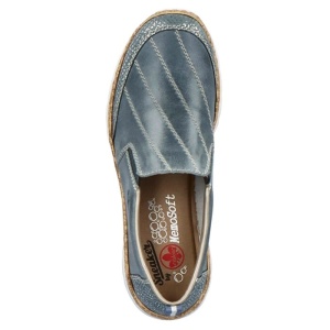Pantofi dama albastru casual piele naturala cu talpa joasa Rieker N4274-12-Albastru