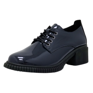 Pantofi dama albastru casual piele naturala lacuita cu toc Pass Collection J8B21601-07-L-Albastru