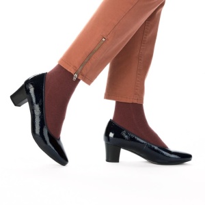 Pantofi dama albastru elegant piele ecologica lacuita cu toc Rieker 44650-14-Albastru