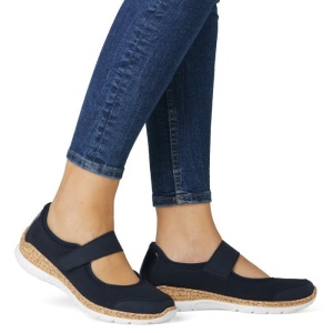 Pantofi dama albastru inchis casual piele ecologica cu talpa joasa Rieker N42B0-14-Albastru-Inchis