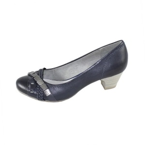 Pantofi dama albastru inchis casual piele naturala cu toc Marco Tozzi 2-22312-24-Albastru-Inchis