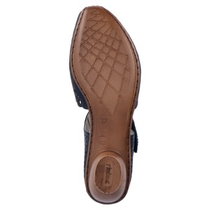 Pantofi dama albastru inchis casual piele naturala perforati cu toc Rieker 43753-14-Albastru-Inchis