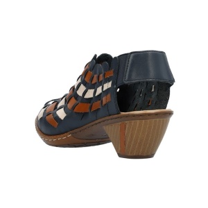 Pantofi dama albastru inchis casual piele naturala perforati cu toc Rieker 46778-14-Albastru-Inchis
