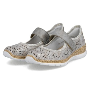 Pantofi dama argintiu casual piele ecologica cu talpa joasa Rieker N4299-90-Argintiu