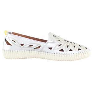 Pantofi dama argintiu casual piele naturala perforati cu talpa joasa Dogati 105-Argintiu