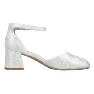 Pantofi dama argintiu eleganti piele ecologica cu toc Rieker 44762-90-Argintiu