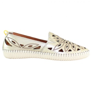 Pantofi dama auriu casual piele naturala perforati cu talpa joasa Dogati 105-Auriu