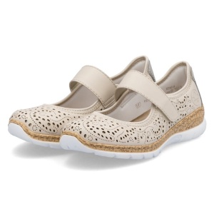 Pantofi dama bej casual piele ecologica cu talpa joasa Rieker N4299-60-Bej