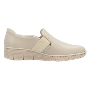 Pantofi dama bej casual piele naturala cu talpa joasa Rieker 53784-60-Bej