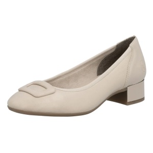 Pantofi dama bej casual piele naturala cu toc Rieker 43453-62-Bej