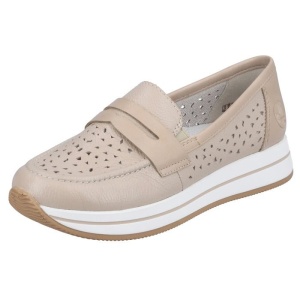 Pantofi dama bej casual piele naturala perforati cu platforma Rieker N4552-60-Bej